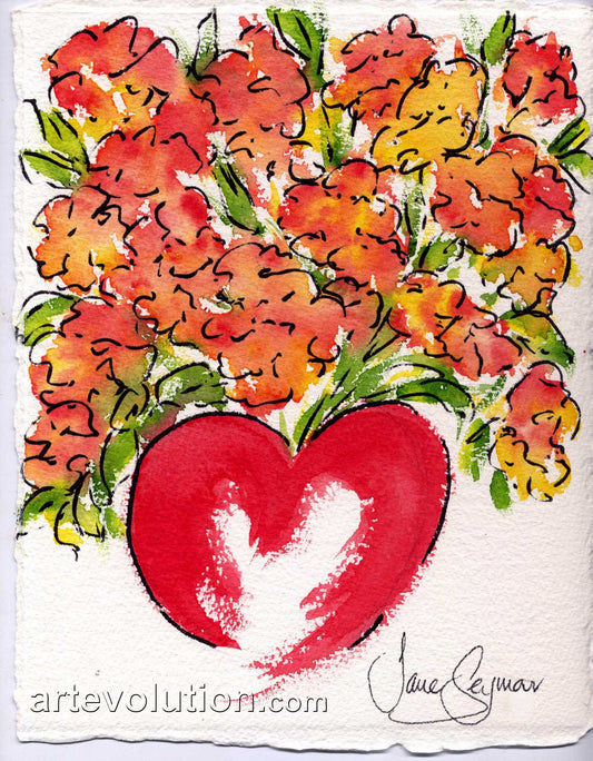 Bouquet with Open Heart Vase – Red I