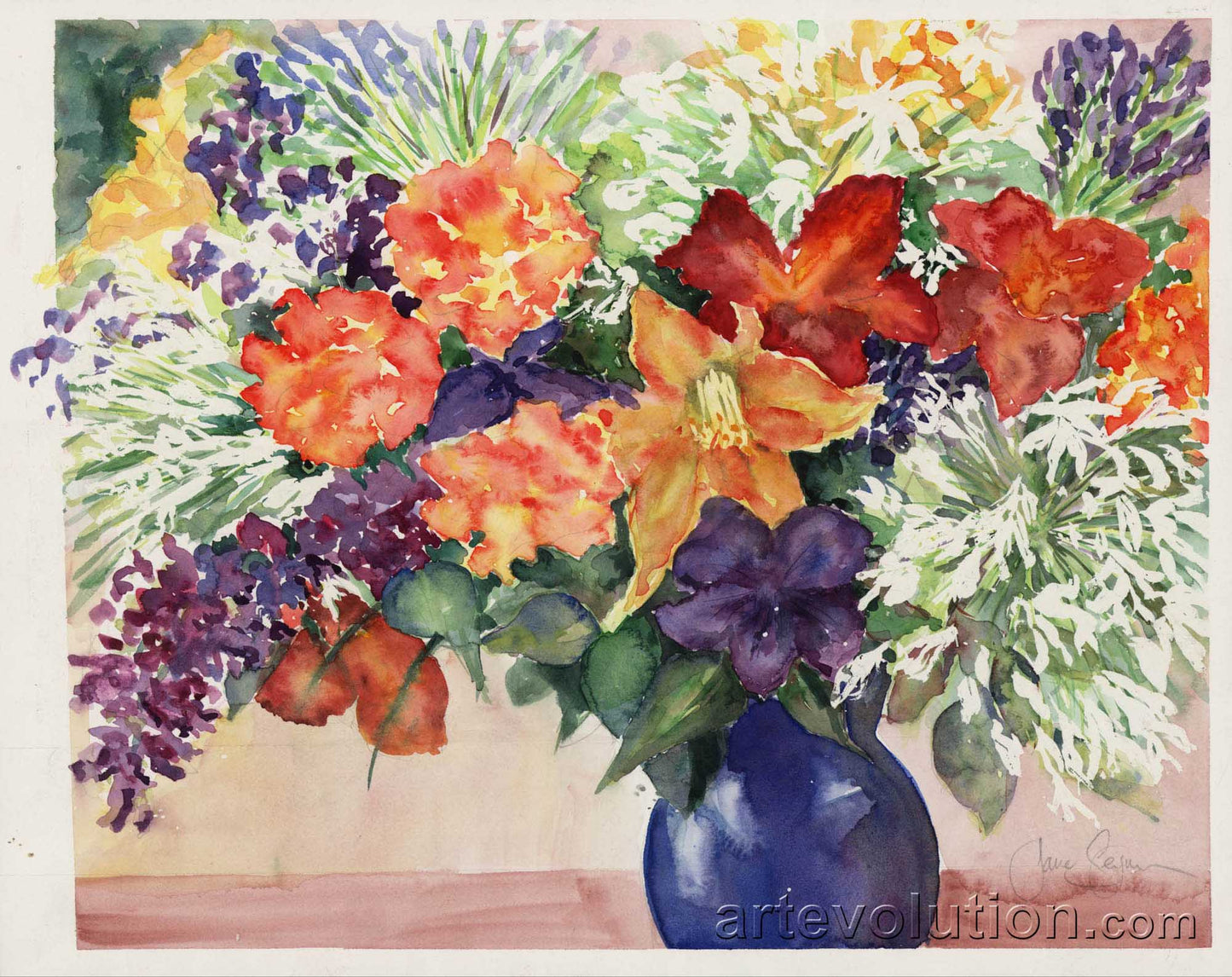 Flowers in a Blue Vase