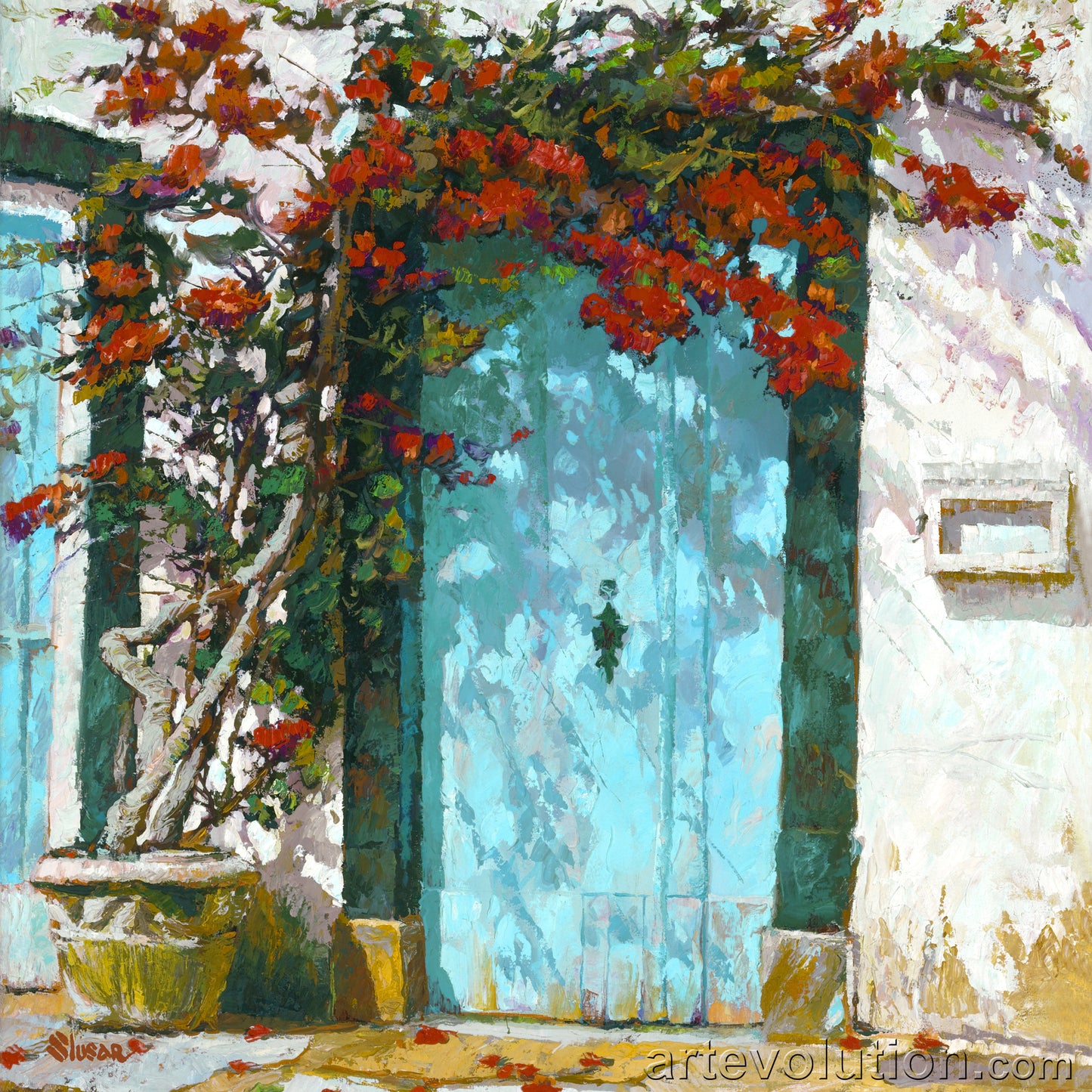 Blue Door & Red Blossoms