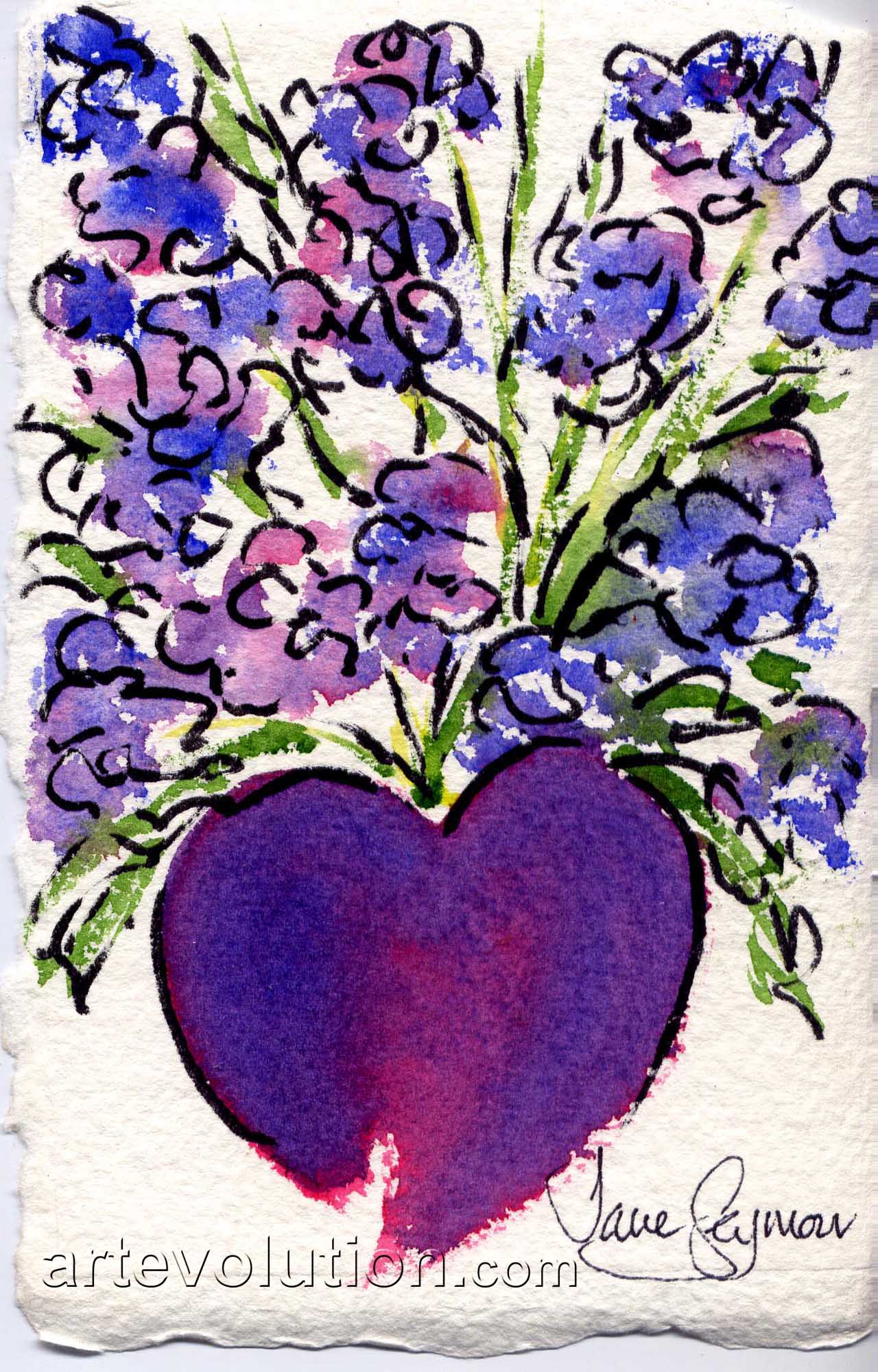 Bouquet with Open Heart Vase – Purple IV