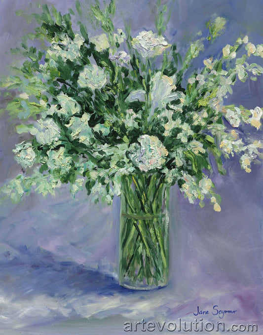 White Bouquet with Blue Background