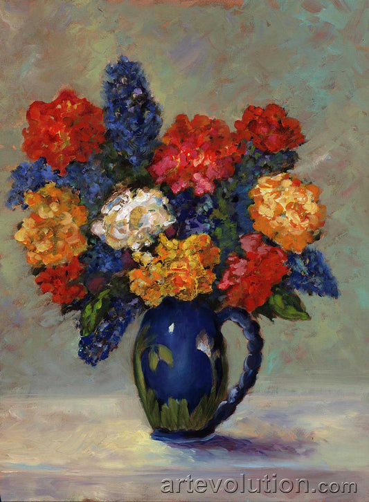 Flowers in a Blue Jug