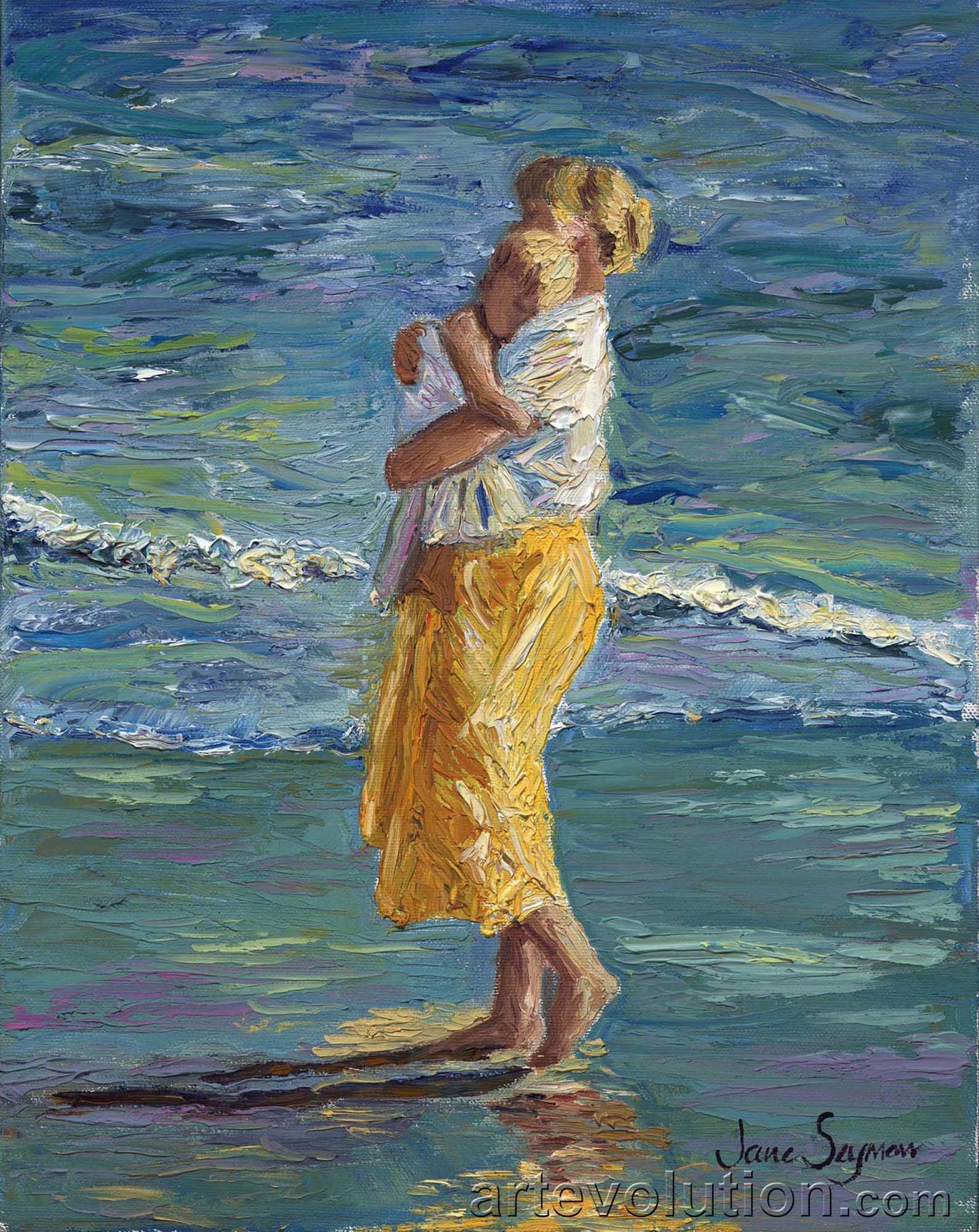Ocean's Tranquility with Mother & Child